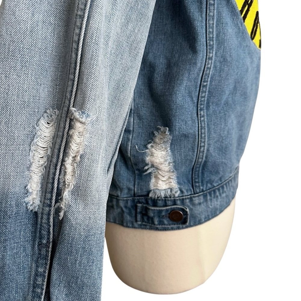 Guns N’ Roses Distressed Denim Trucker Band Jacket Leopard Faux Fur Collar M - Picture 9 of 15